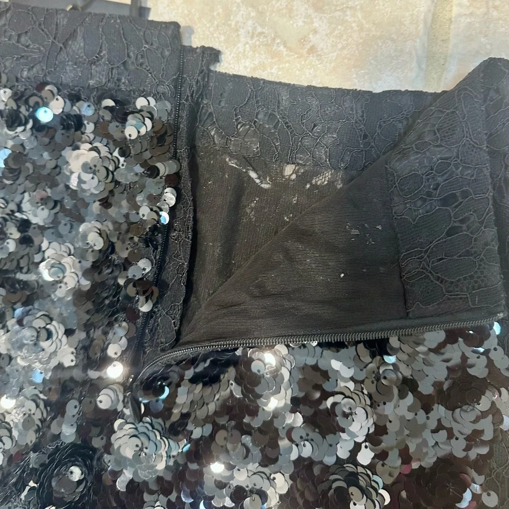 Cynthia Rowley Black Sequin & Lace Flared Leg Pants 4 - Picture 7 of 13